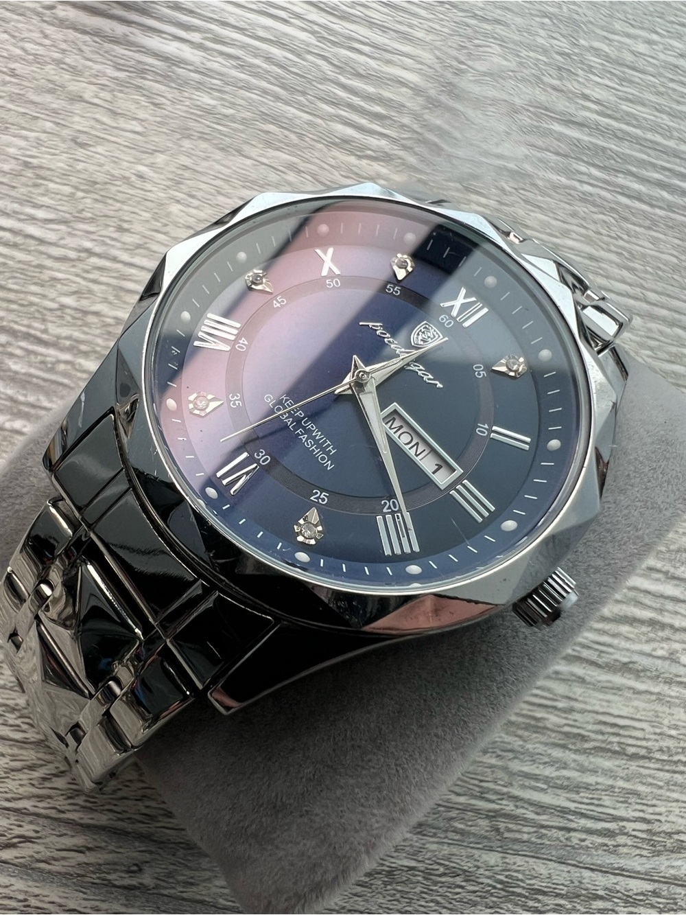 Poedegar Silver Stainless Steel Watch with Blue Dial - Picture 3 of 7